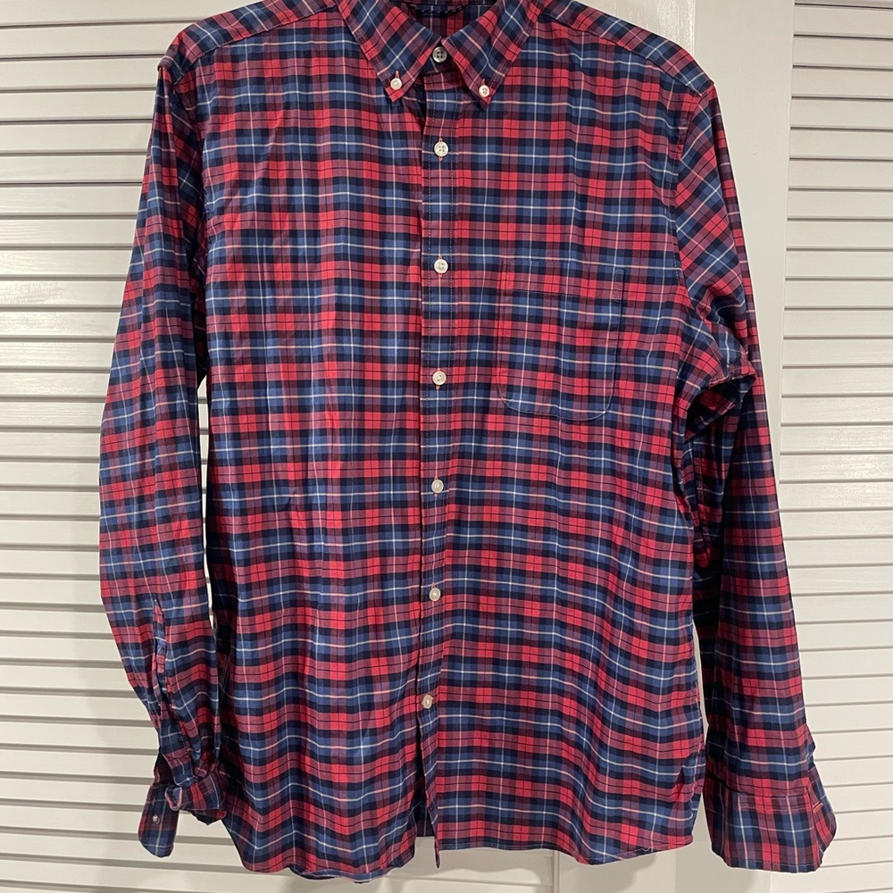 Men’s Vineyard Vines Red and Blue Checkered Shirt - Performance Fabric